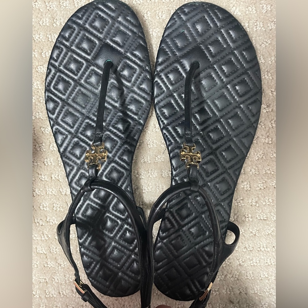 Tory Burch Marion Quilted Sandals Black Size 8